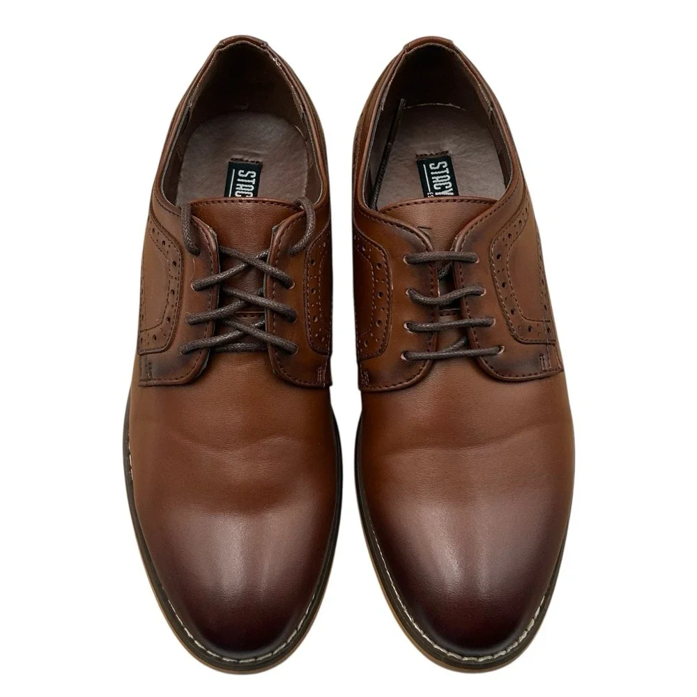 Stacy Adams‎ Youth Boys Dickens Oxford Dress Shoes Size 2-4 Brown Cognac Lace Up